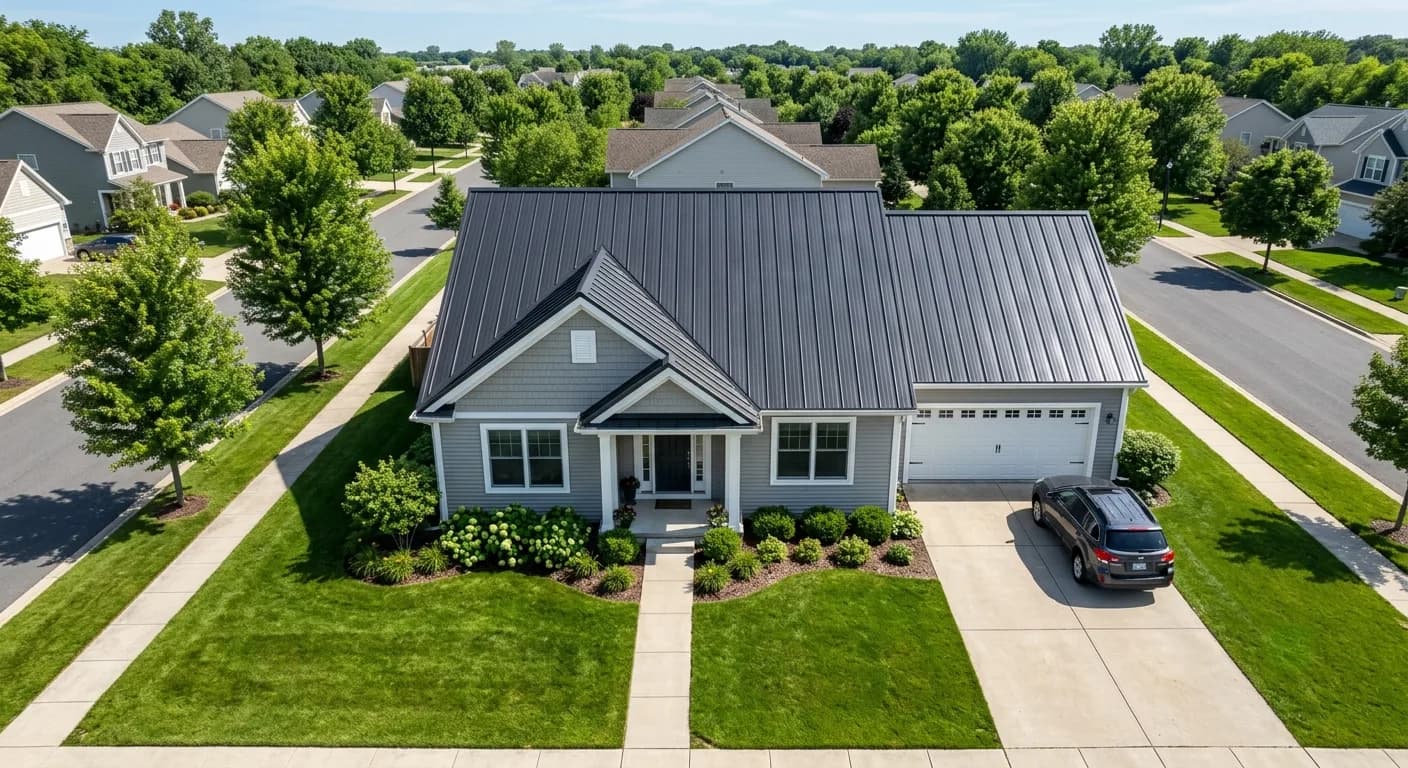 Home with a new standing-seam metal roof installed by ORC, after