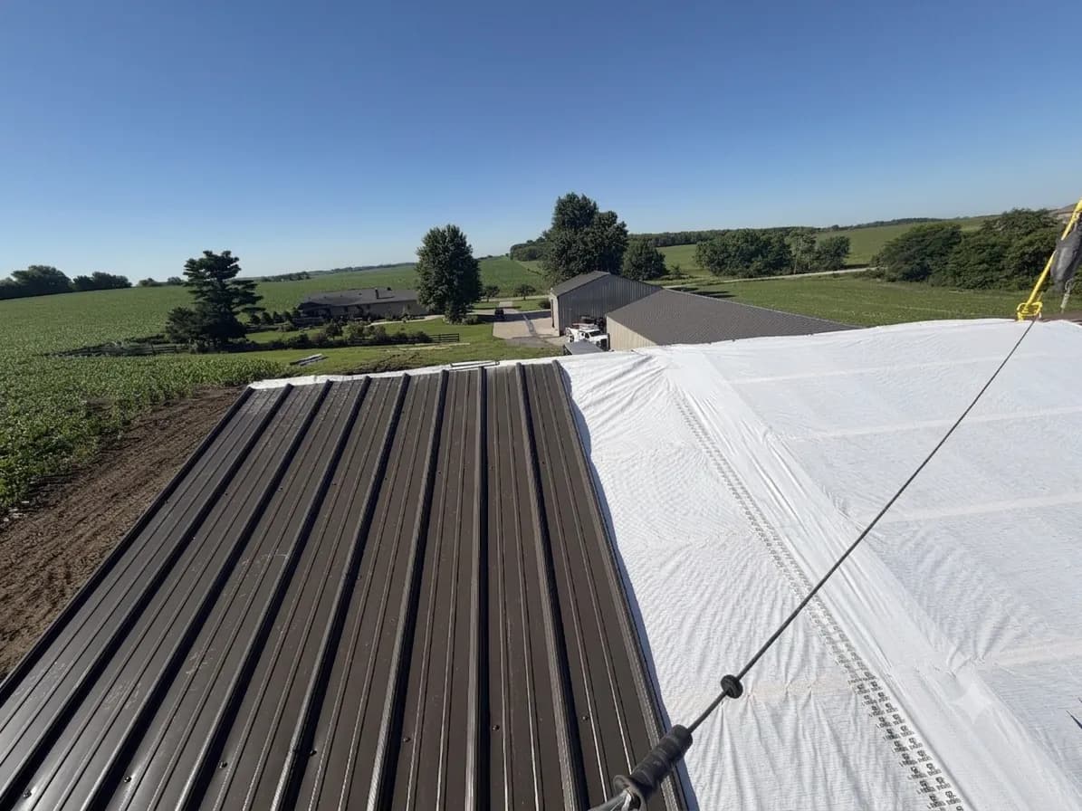Metal roof installed by ORC on a farm building in Davenport