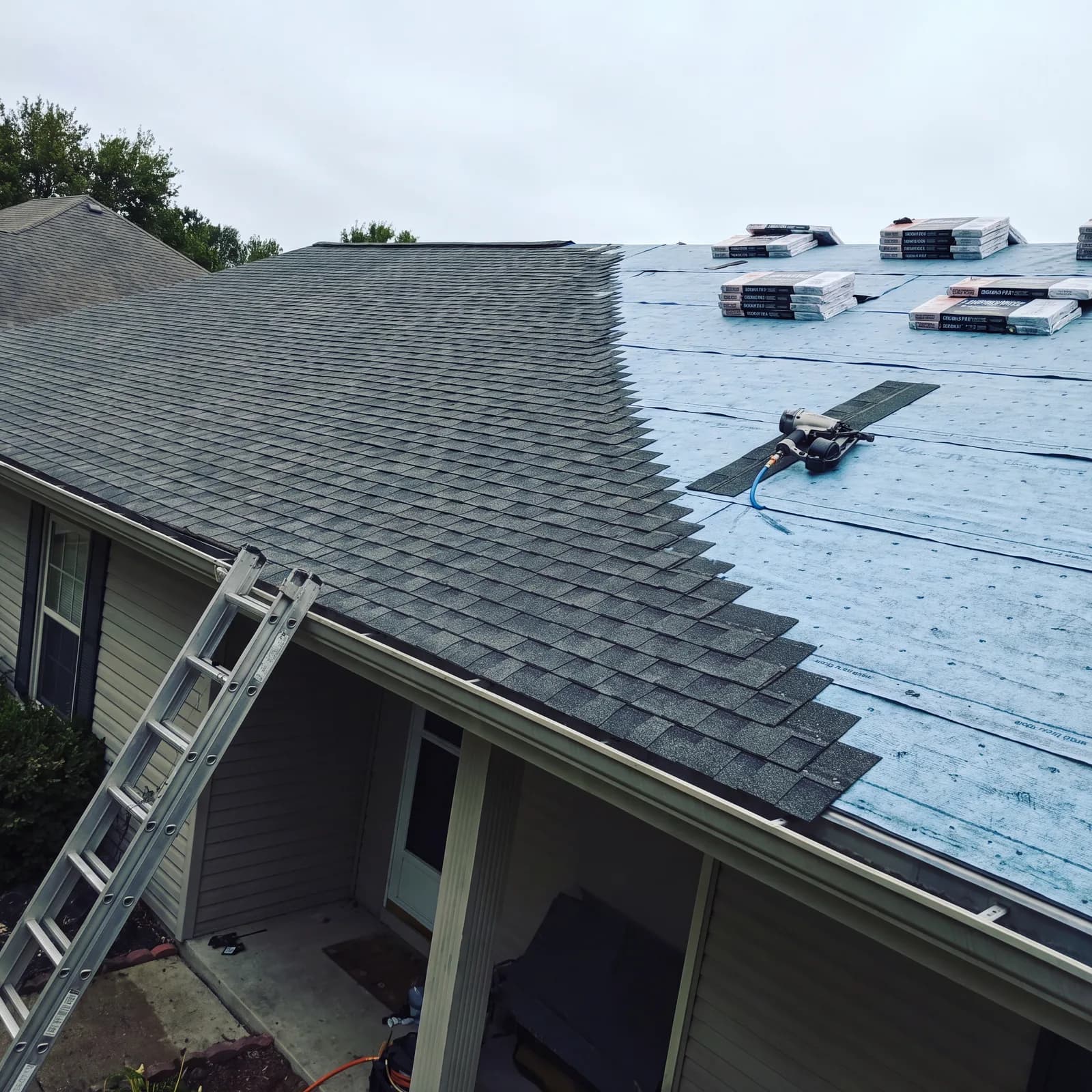 Shingle roof tear-off and synthetic underlayment by ORC in Cedar Rapids