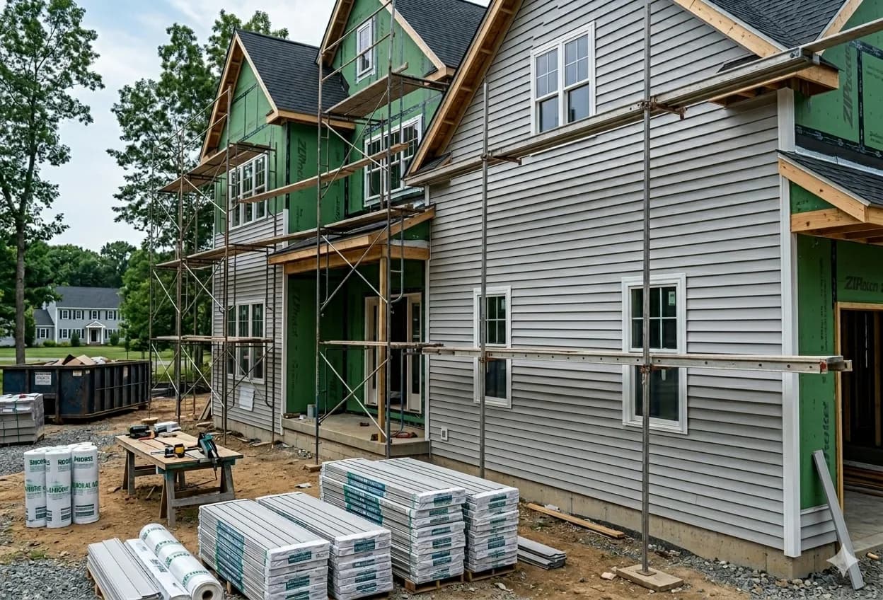 ORC installing vinyl siding on a new home exterior in Eastern Iowa